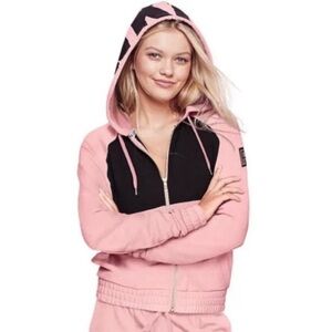 PINK Victoria’s Secret Colorblock Full Zip Hoodie Sweatshirt Jacket Pink Black